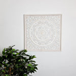 Carved Wooden Decorative Framed Mandala Panel Art Sculpture White Shabby Chic
