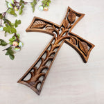 Christian Prayer Cross Tree of Life Carved Wooden Decorative Panel Sculpture Art