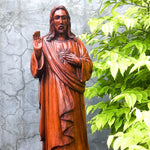 Hand-carved out of solid hardwood this sculpture is quite unique and rare. The image depicts the Lord Jesus Christ with beautiful detail. A stunning Masterpiece. Bring home the blessings of Jesus The Savior. Easternada