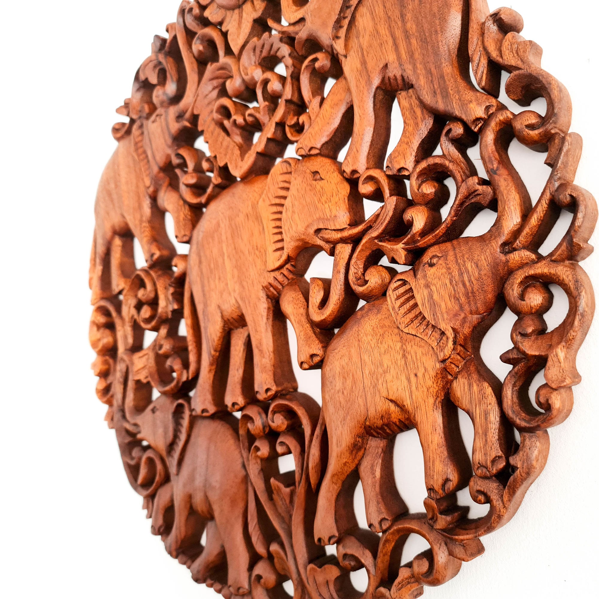 Jungle Elephants Carved Wooden Hand Carved Decorative Panel Sculpture Nature - Easternada A perfect Gift idea