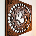 Handmade Carved Wooden Decorative Wall Art OM Mantra Mandir Meditation - Easternada
