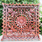 Hand Carved Wooden Decorative Panel Art Sculpture Mandala Yoga Square