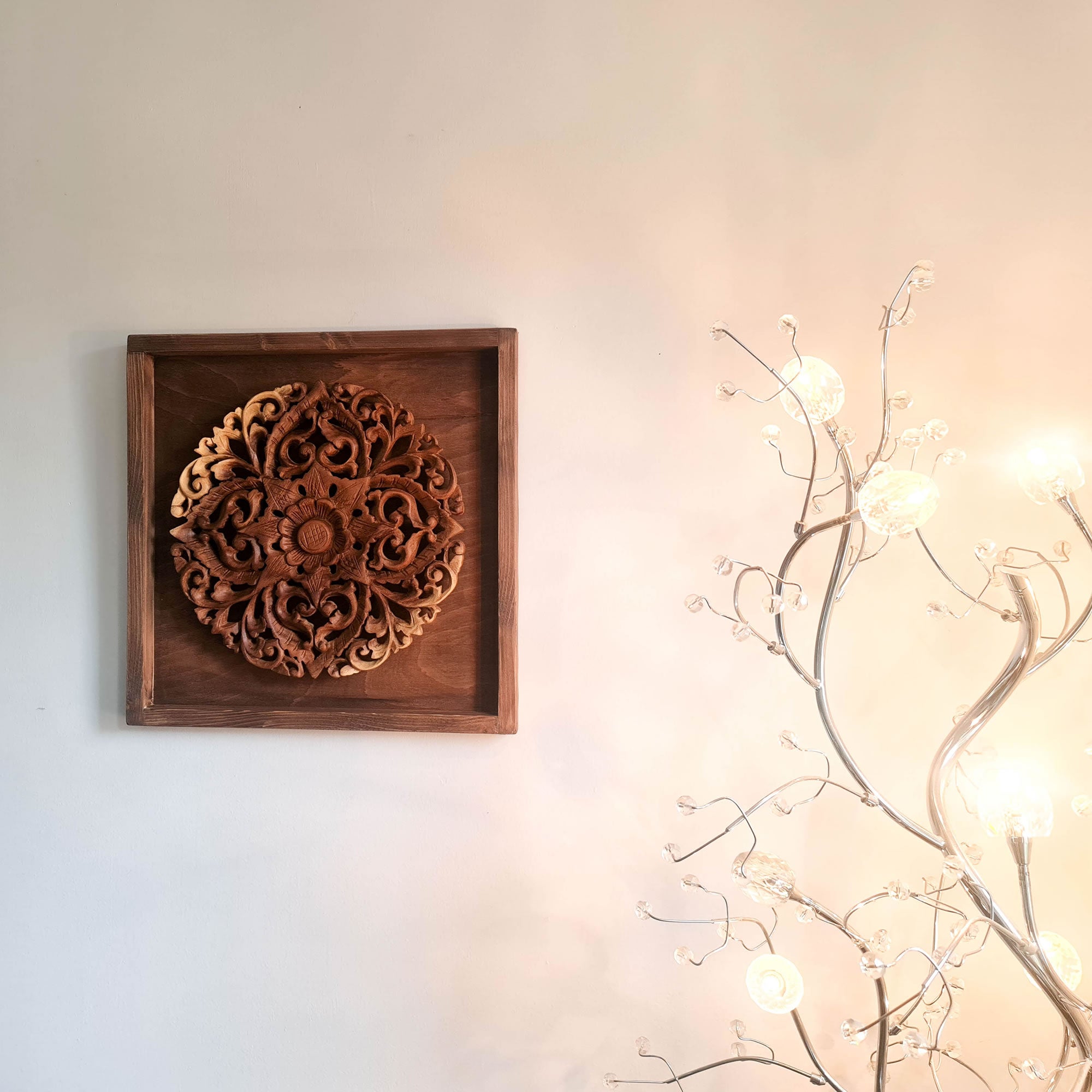 Hand Carved Wooden Decorative Mandala Framed Wall Art.