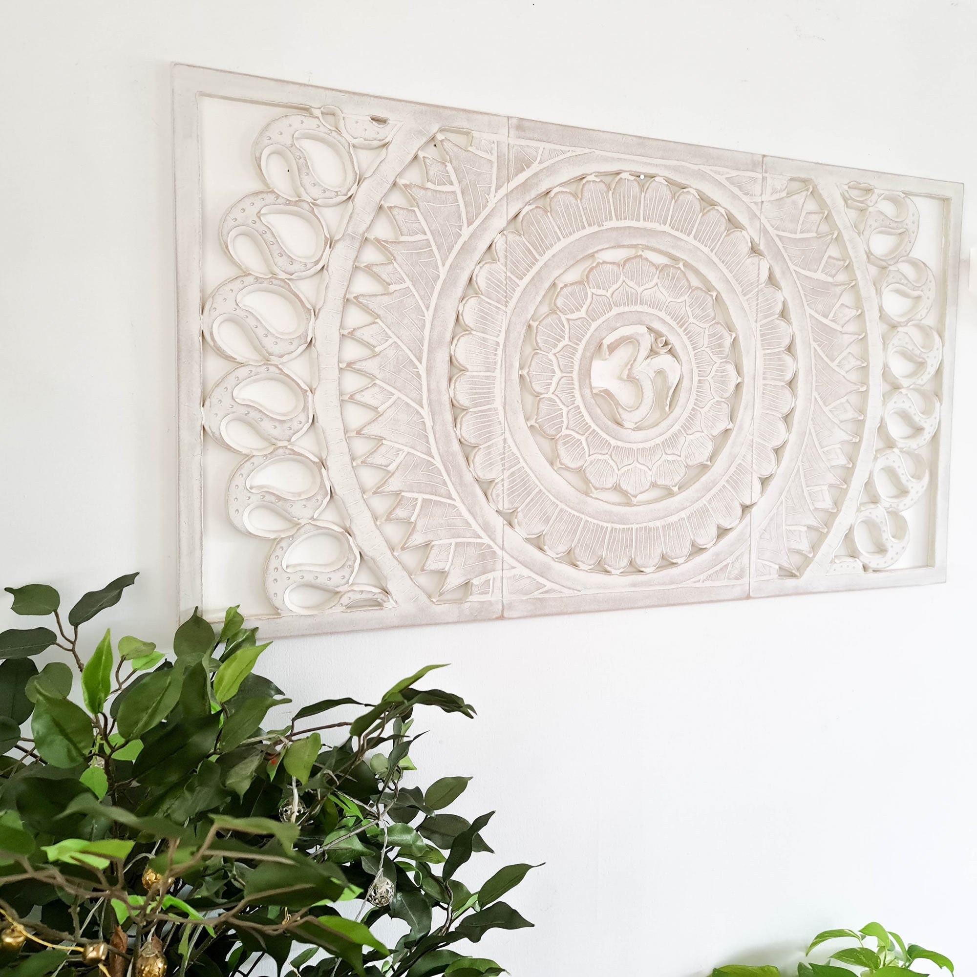 Hand Carved Wooden Wall Art - OM Headboard Decorative Mandala Panel