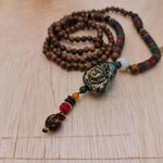 Blessed Buddhist Monk Meditation Beads Wooden Necklace Bohemian - Easternada
