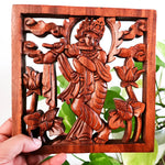 Hand Carved Wooden Hindu God - Hare Krishna Vrindavan Prayer Pooja Blessing Mandir Sculpture Art