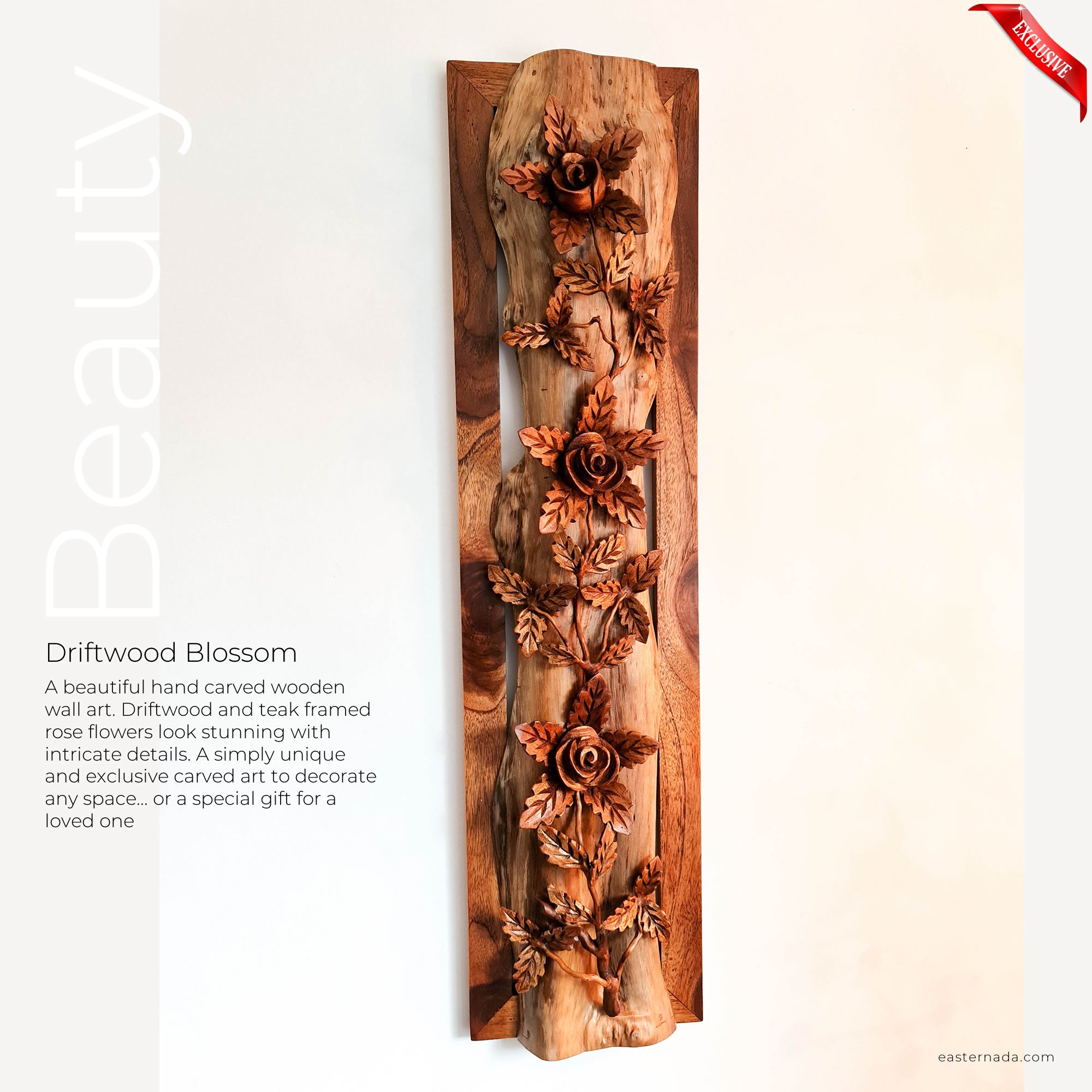 This is a stunning Carved Wooden Wall Art handmade with some eye catching results. This drift wood flowers are patiently hand carved and will undoubtedly look stunning in any décor. Driftwood Roses Gift