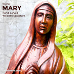 Hand-carved out of solid hardwood this sculpture is quite unique and rare. The image depicts the Virgin Mary with beautiful detail. A stunning Masterpiece. Bring home the blessings of Jesus and Mary. Gospel Christian Prayer. Bible. Easternada