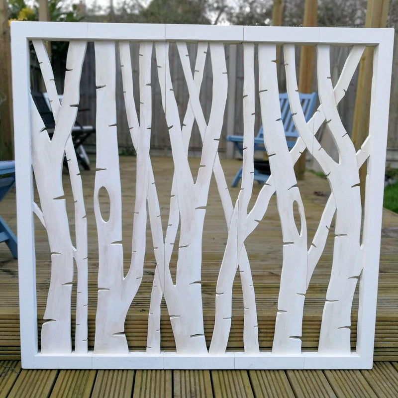 Carved Wooden Wall Art - Large Decorative Birch Trees Headboard