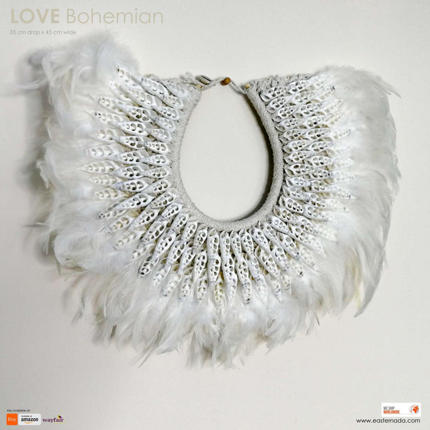 Boho Bohemian Style Feather Sea Shells Handmade Decorative Costume Macrame Necklace Juju - Easternada