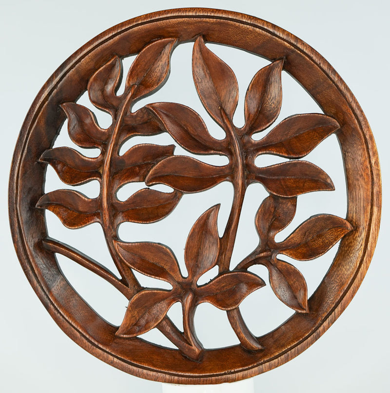 Stem Leaves Carved Wooden Decorative Panel - Easternada