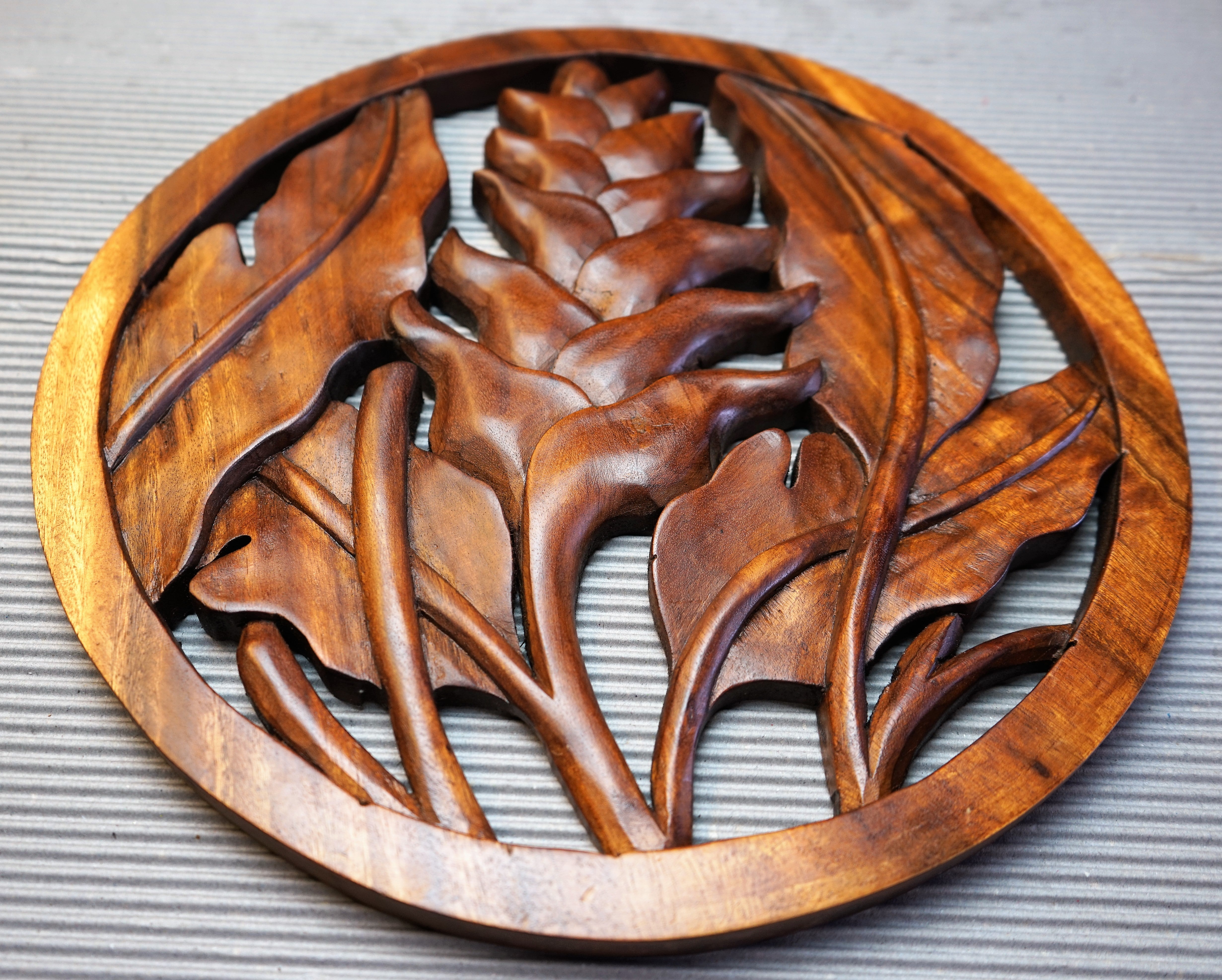 Water Lily Carved Wooden Decorative Panel - Easternada