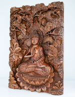 Buddha in Peace Carved Wooden Decorative Panel Sculpture Art