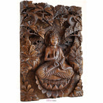 Buddha in Peace Carved Wooden Decorative Panel - Easternada