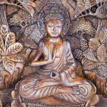Buddha in Peace Carved Wooden Decorative Panel - Easternada