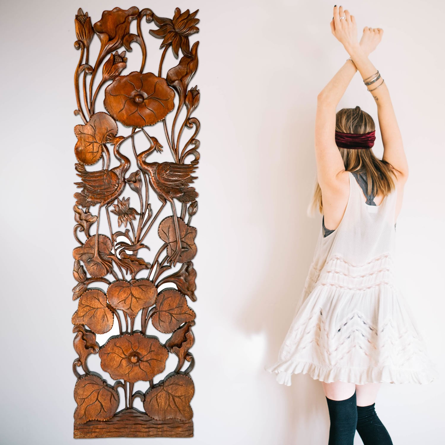 Hand Carved Wooden Decorative Wall Art Headboard Perfect Gift Easternada