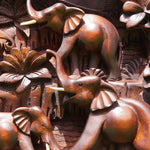 Wild Elephants Carved Wooden Decorative Panel - Easternada