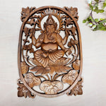 Divine Ganesha Hindu Indian God Wood Carved Panel Art Sculpture Peace Yoga Décor