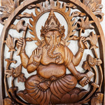 Divine Ganesha Hindu Indian God Wood Carved Panel Art Sculpture Peace Yoga Decor