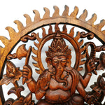 Divine Ganesh Hindu Indian God Wood Hand Carved Panel Art Sculpture -Temple Mandir
