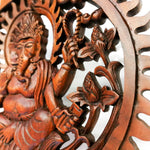 Divine Ganesha Hindu Indian God Wood Hand Carved Panel Art Sculpture -Temple Mandir