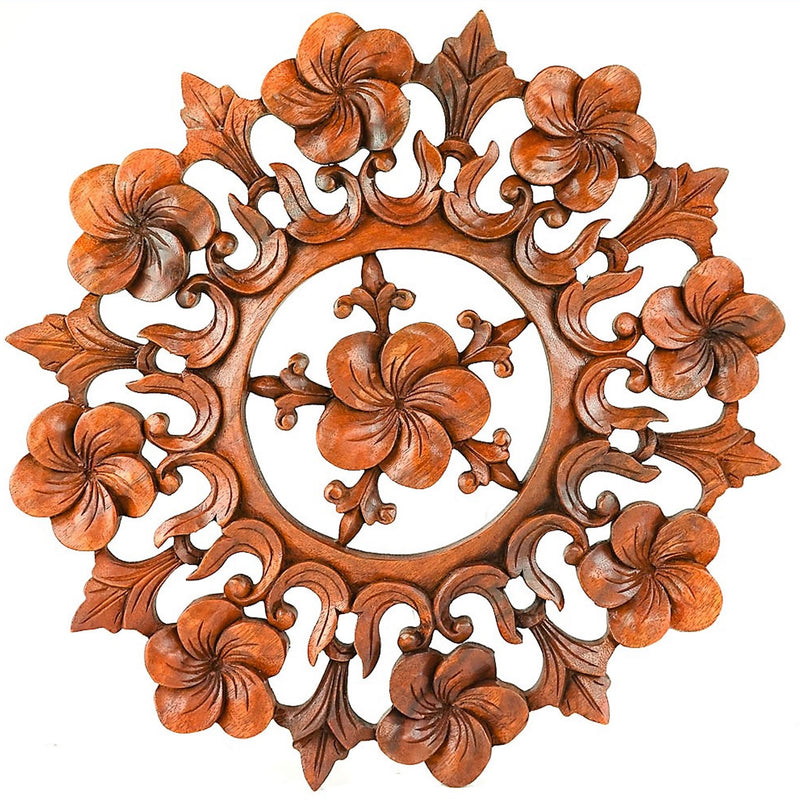 Handmade Carved Wooden Decorative Wall Art Lotus Panel - Easternada