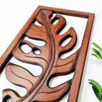 Carved Wooden Decorative Leaves Panel Art Sculpture Walnut Finish