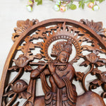 Hare Krishna Vrindavan Hindu Indian God Wood Carved Panel Mandir Pooja Temple Art Sculpture Décor
