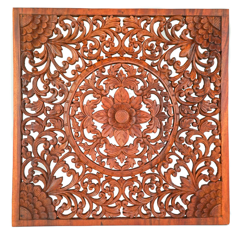 Hand Carved Wooden Decorative Large Headboard Panel MYSTIC LOTUS - Easternada