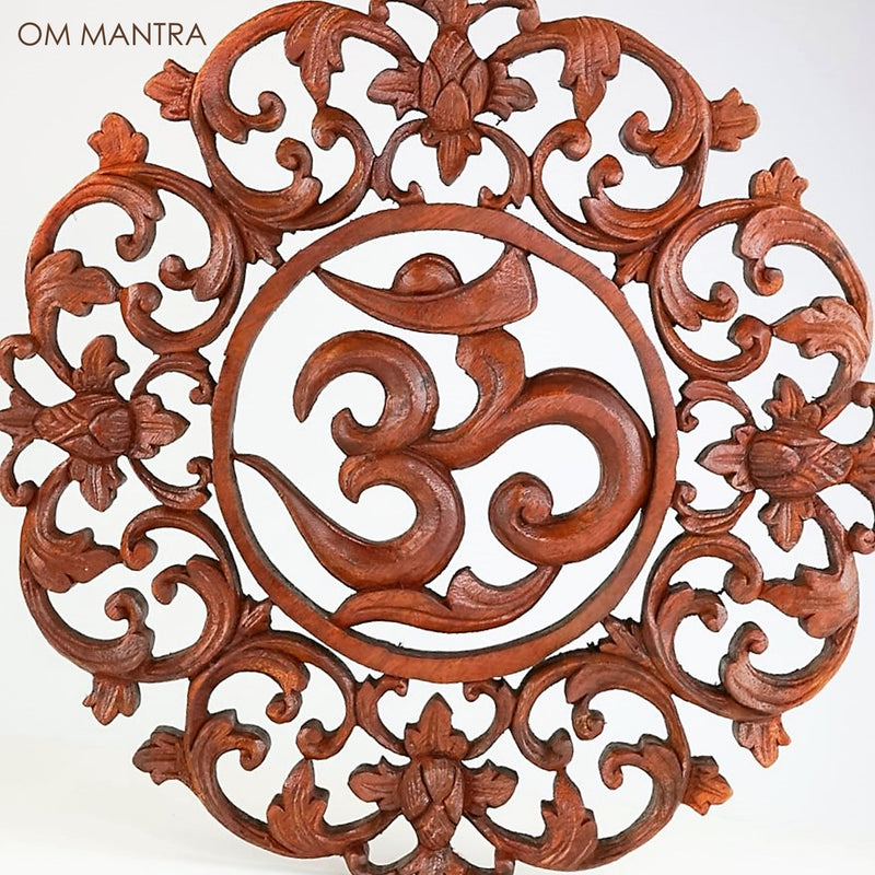 Hand Carved Wooden Decorative Panel OM MANTRA - Easternada