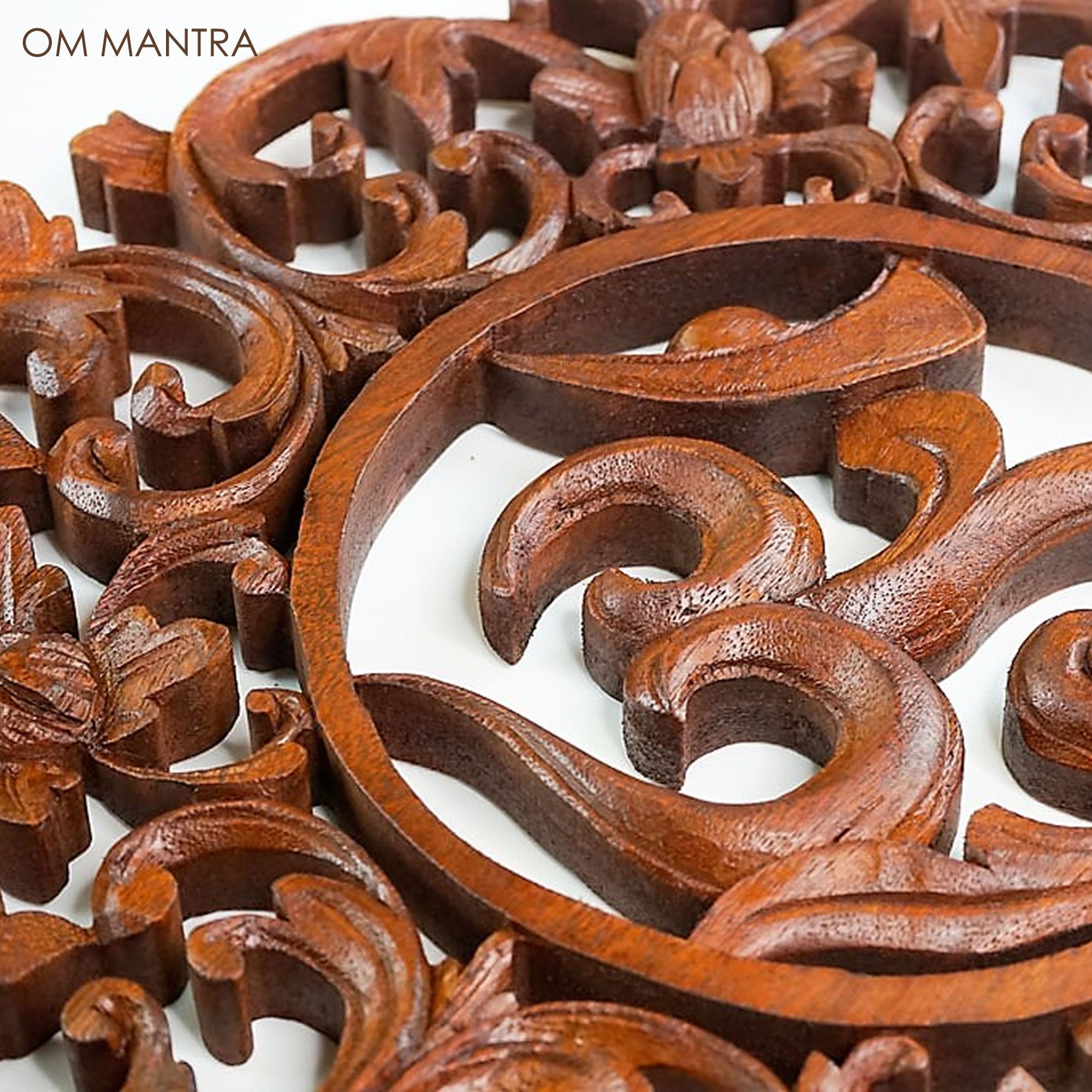 Hand Carved Wooden Decorative Panel OM MANTRA - Easternada
