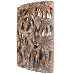 Radha Krishna Hand Carved Wood Panel - Easternada