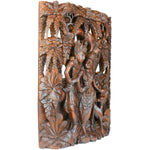 Radha Krishna Hand Carved Wood Panel - Easternada