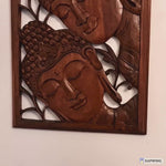 Art mural décoratif en bois sculpté de yoga de paix de trois bouddhas